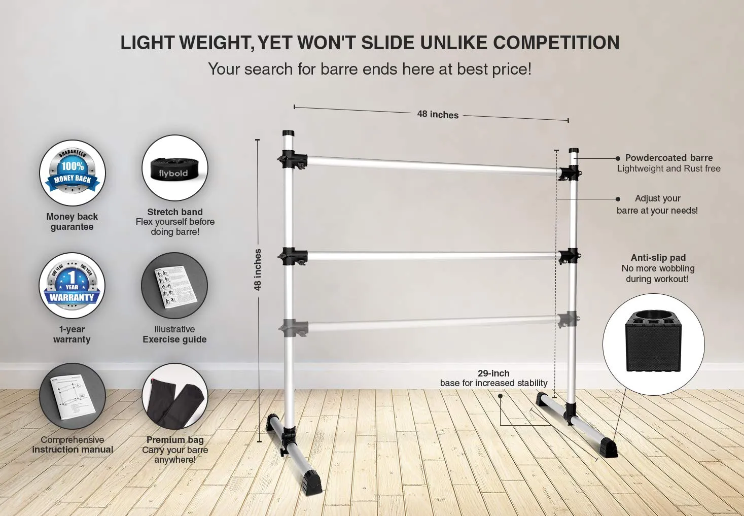Ballet Barre Portable For Home Kids Ballet Bar Unique Anti Slip Feature Includes Stretch