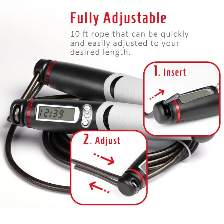 KYTO 2106B Corded Version Calorie Electronic Counting Skipping Rope Adult Fitness Timing Skipping Rope with Steel Wire Rope (Black Gray)