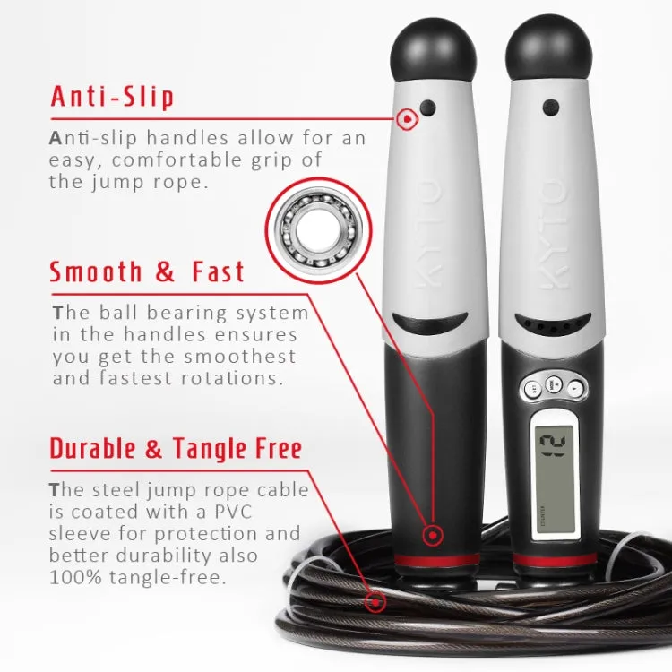 KYTO 2106B Corded Version Calorie Electronic Counting Skipping Rope Adult Fitness Timing Skipping Rope with Steel Wire Rope (Black Gray)
