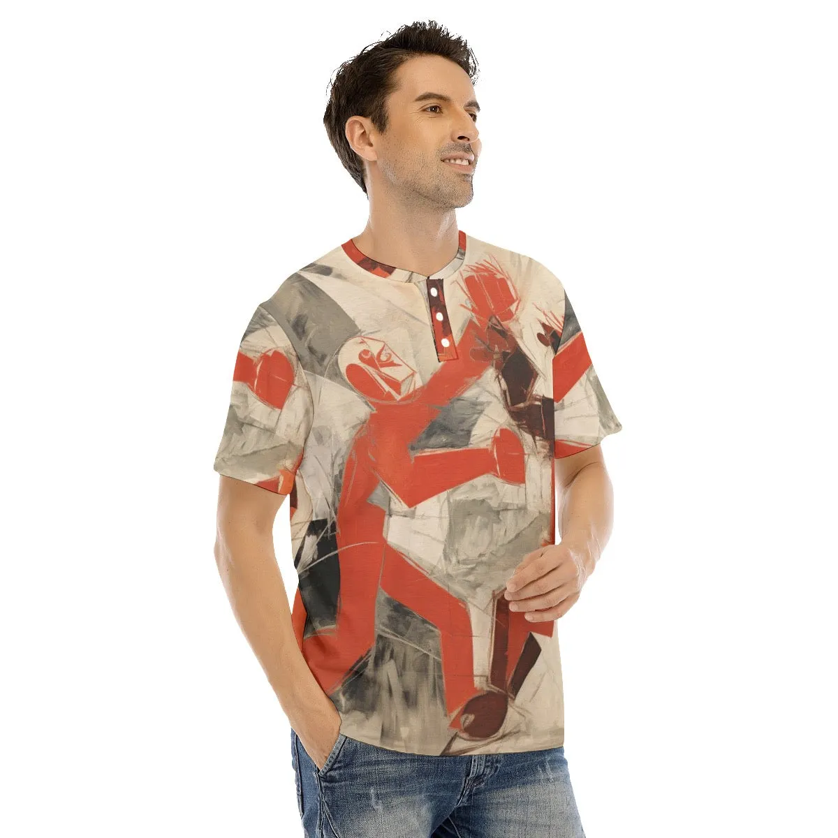 Men's Short Sleeve T-shirt With Button Closure #y208