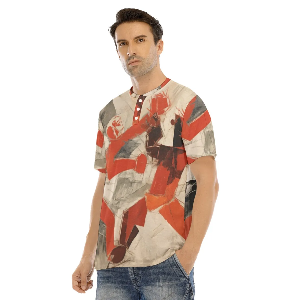 Men's Short Sleeve T-shirt With Button Closure #y208