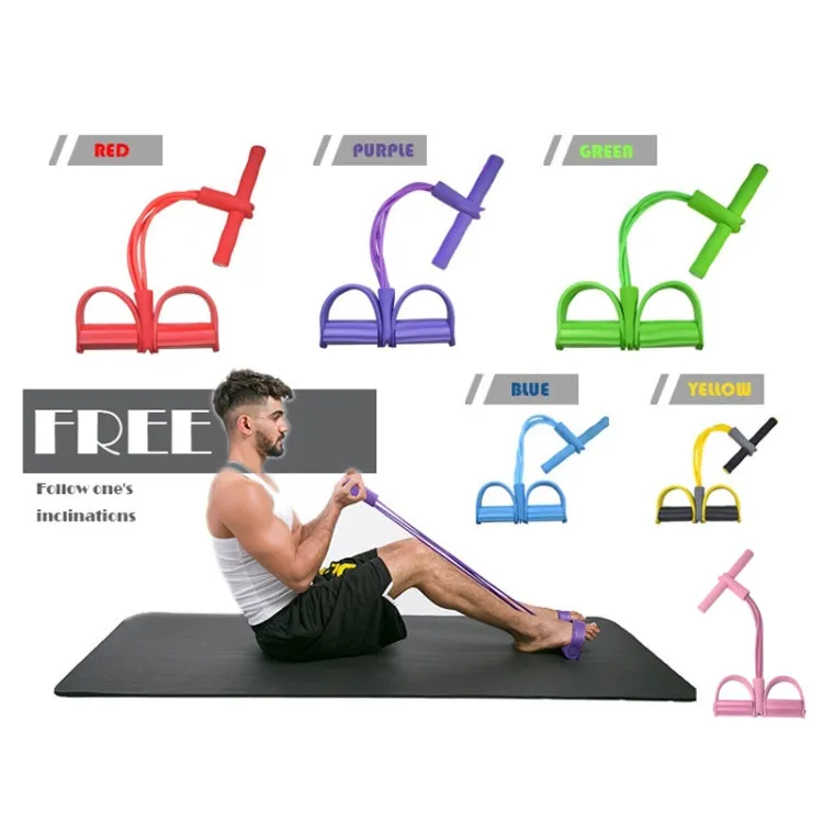 Multifunctional Four-Tube Pedal Puller Pedal Elastic Rope Sit-Ups Aid Abdomen Fitness Equipment(Red)