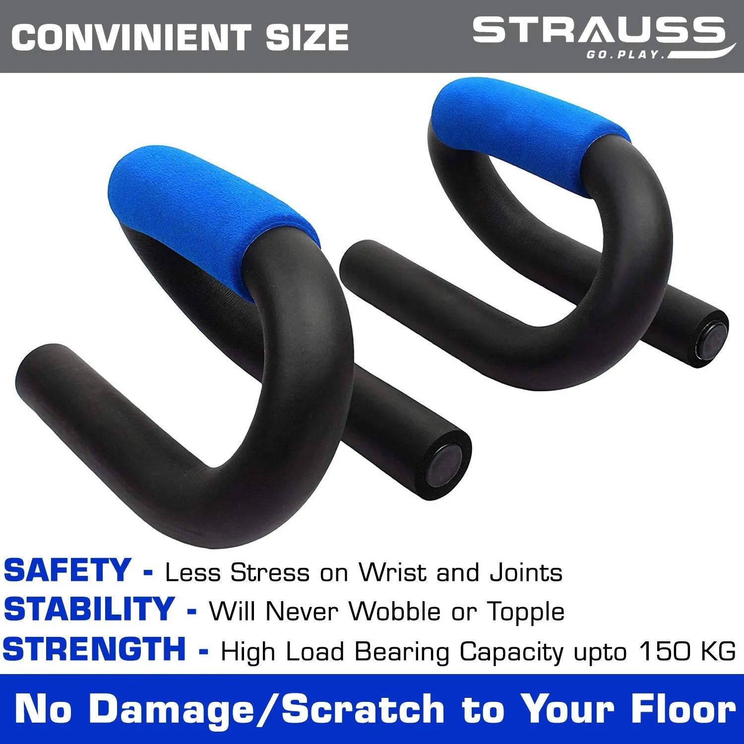 Strauss Power Push up Bar, (Black/Blue) and Adjustable Hand Grip Strengthener, (Black/Blue)
